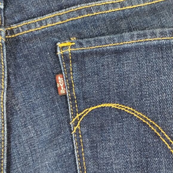 L Levi's Women Demi Curve Dark Blue Wash Mid Rise Boot Bootcut Denim Jeans 16 33 - Picture 8 of 11